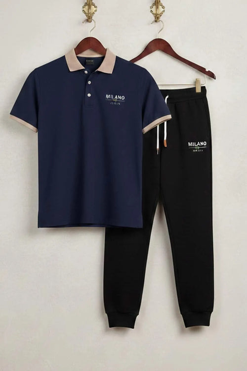 Navy Blue Printing Track Suit for Men MILANO Polyester